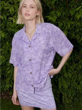 Roxy X Kate Bosworth Surf.Kind.Kate Linen Printed Button-Down Shirt Size M